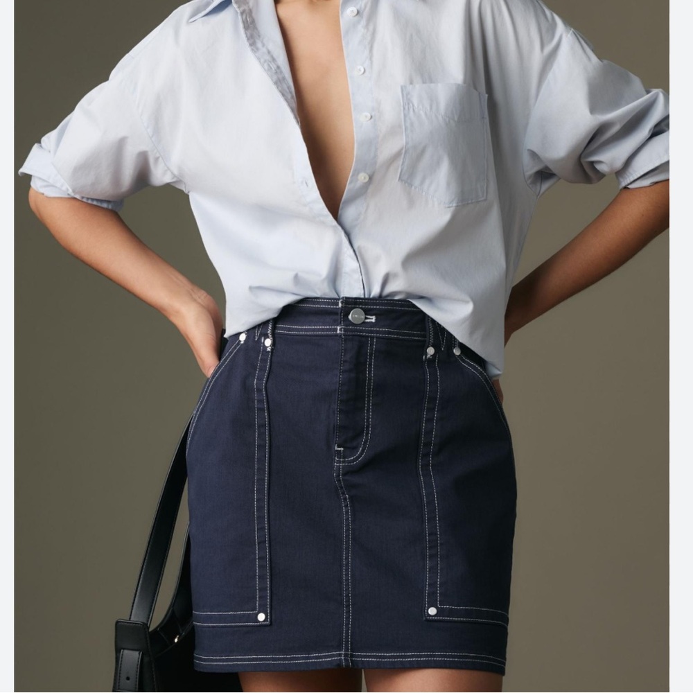 Anthropologie Pilcro Carpenter Mini Skirt Navy Blue Size 10